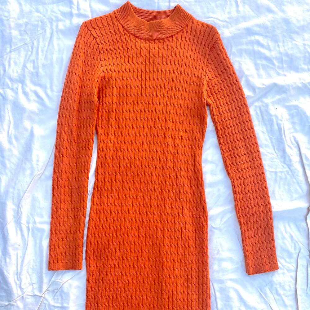 Orange Midi Sweater Dress